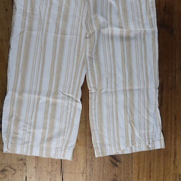 LOFT TAN & WHITE WIDE LEG LINEN PANTS WITH POCKETS SIZE MEDIUM - Picture 5 of 8